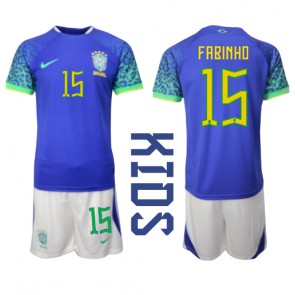 Brazylia Fabinho #15 Koszulka Wyjazdowych Dziecięca MŚ 2022 Krótki Rękaw (+ Krótkie spodenki)